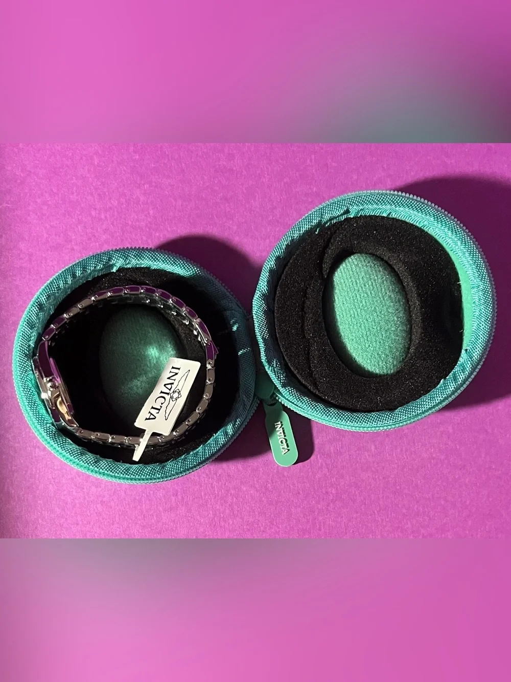 Invicta Silver Bracelet Watch with Teal Dial and Teal Travel Case